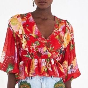 Farm Rio Galena Tropical Macaw Print Blouse
